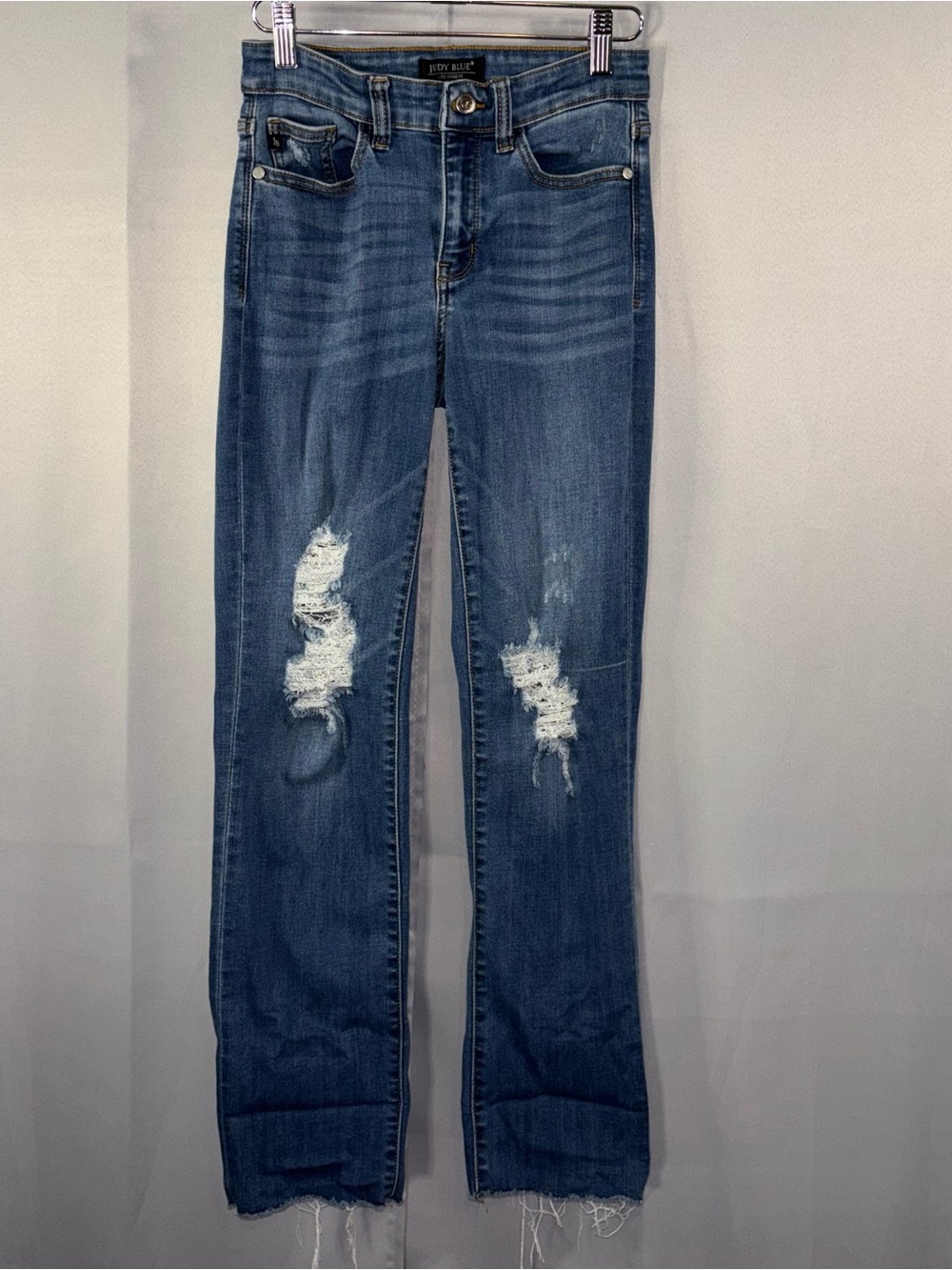 Judy Blue Distressed Straight Fit Jeans 1 / 25 Raw Hem